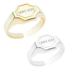 Anel Feminino Personalizado Banho de Ouro ou Prata Ajustável Gravação - Garimpo de Ouro