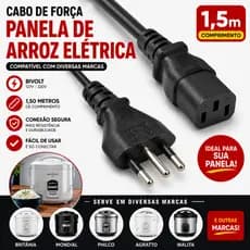 Cabo De Força Panela De Arroz Elétrica 3L Fio de Energia Tomada Bilvolt 1,50 Metros Diversas Marcas