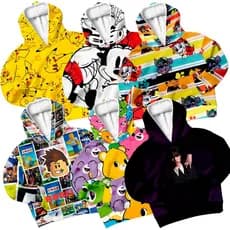 Blusa de Frio Infantil Menina Menino Moletom Flanelado C/ Capuz E Bolso Canguru Personagens Animados
