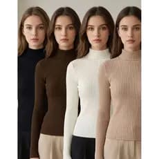 Kit 4 Blusa Cacharrel Feminina Canelada Gola Alta Manga Longa Inverno Elegante Segunda Pele