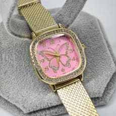 Relógio feminino promocional, com fundo de borboleta, modelo quadrado casual e elegante, de quartzo, com pulseira de plá