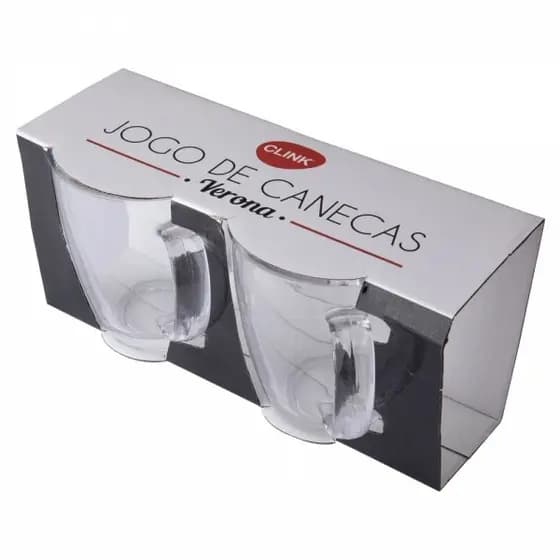 Jogo de Canecas Verona Transparentes Vidro 350 Ml 02 Peças