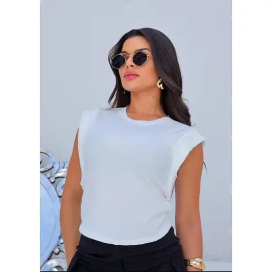 Blusa Branca Ribana Muscle Tee Elegante Confortável Regata