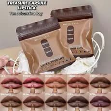 Magic Casa 10 Cores Cápsula De Chocolate Marrom Batom Não Copo Vara Fosco Mini Conjunto D2w7