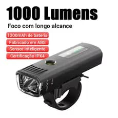 Farol Bike Ciclismo 1000 Lumens com Bateria 1200mAh e Sensor Inteligente