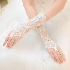 Vestido De Noiva Branco Luvas Strass Lantejoulas Curtas