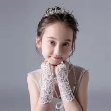 Luvas De Princesa Renda Diamante Festa De Casamento Feminina Pérola Falsa Noiva Sem Dedo Vestido Luva De Aniversário Infantil
