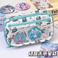 Kawaii Hatsune Miku Estojo De Lápis Grande Espaço De Armazenamento Saco Duplo Lado Aberto Material Escolar Organizador De Papelaria Para Alunos