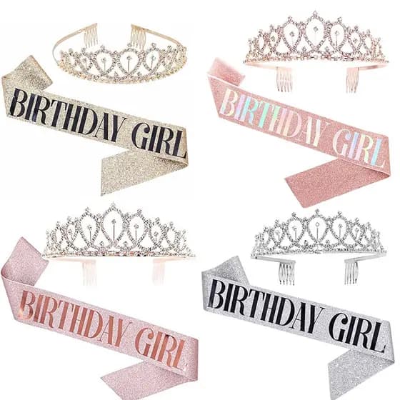 2 Pçs/Set Cinto De Ombro Feliz Aniversário De Glitter Cetim Sash Mermaid Birthday Girl Fitas E Coroa Fontes Do Partido