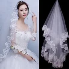 Véu Nupcial De Tule/Rede De 1,5m Com Borda De Renda Francesa Elegante Para Casamento