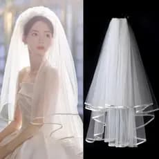 Chapéu De Noiva De 1.5 M , Camada Dupla , Estilo Curto , Véu De Casamento Simples , Tule , Pente Elegante , Acessórios P