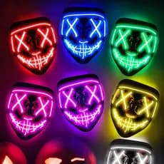 Novo Halloween Neon Led Máscara De Purga Masquerade Carnaval Festa Máscaras Luz Luminosa No Escuro Cosplay Traje Suprime