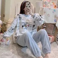 Conjunto quente engrossado conjunto de pijamas engrossados Coral velo quente pijamas forro de lã conjunto de pijamas con