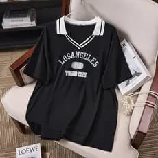 Polo polo gola camiseta feminina verão gordura MM tamanho grande solto all-match estudante bf estilo manga curta lapela