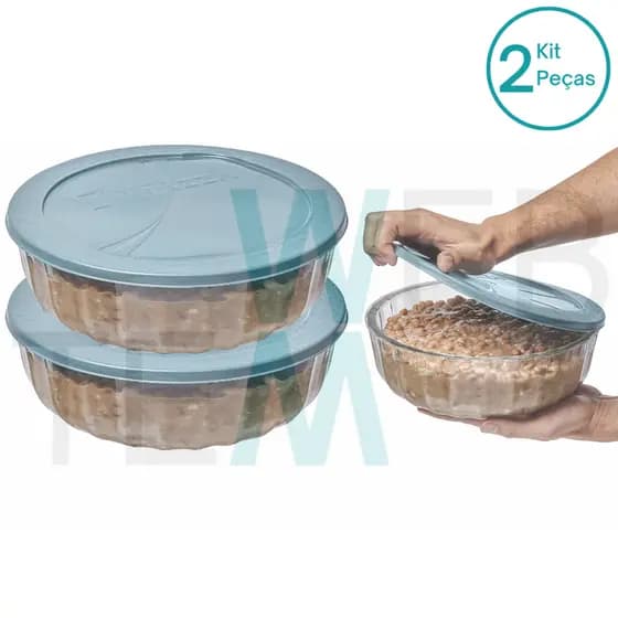 Kit 2 Potes Tigela Saladeira de Vidro com Tampa Plástica Oceani 1,5 litro Vitazza: Para Servir
