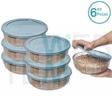 Kit 6 Potes Tigela Saladeira de Vidro com Tampa Plástica Oceani 1,5 litro Vitazza: Para Servir