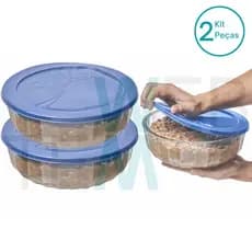 Kit 2 Potes Tigela Saladeira de Vidro com Tampa Plástica Oceani 3,8 litros Vitazza