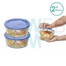 Kit 2 Potes Tigela de Vidro com Tampa Plástica Laguna 750ml Vitazza:Para Servir, Armazenar Alimentos, Organização de Cozinha e Geladeira, Opção Sustentável