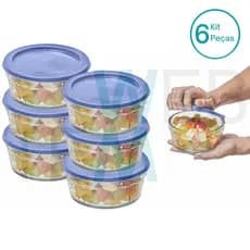 Kit 6 Potes Tigela de Vidro com Tampa Plástica Laguna 750ml Vitazza:Para Servir, Armazenar Alimentos
