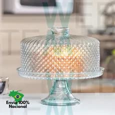Boleira de Vidro com Pé e Tampa Bico de Jaca Vitazza Prato 28cm para Bolo, Doces, Sobremesas