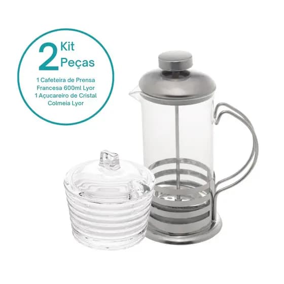 Kit Cafeteira Prensa Manual e Açucareiro de Cristal Colmeia