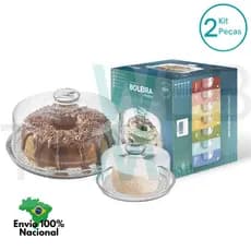 Conjunto Boleira e Queijeira de Vidro Vitazza Sofisticado para Mesa Posta, Café da Manhã