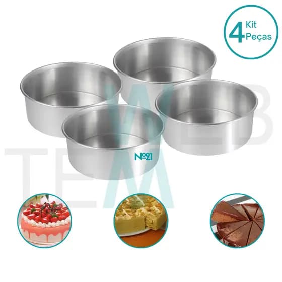 Kit 4 Formas de Bolo Redonda Alta 10x21cm de Alumínio Sustentável para Bolos em Camadas