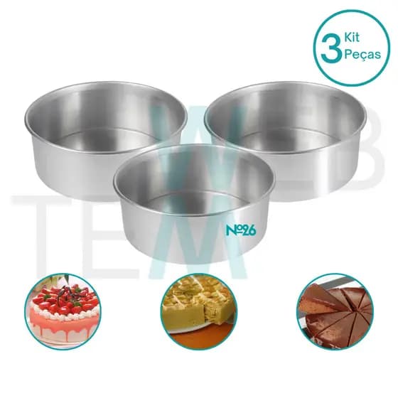 Kit 3 Formas Bolo Redonda Alta 10x26cm Alumínio Sustentável para Bolos