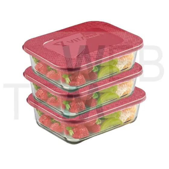 Conjunto 3 Potes de Vidro Vitazza 1L para Marmita Retangular, Sustentável e Prático