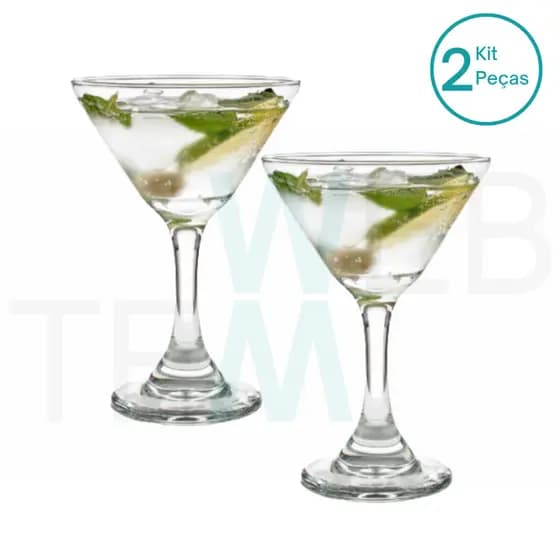 Jogo de 2 Taças de Martini de Vidro 274ml para Drinks ou Sobremesas Resistentes Para Festas, Mesa Posta Elegante e Sustentável, Bares e Restaurantes