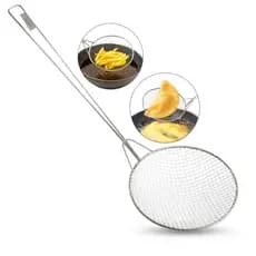 Escumadeira Para Fritura Cabo Longo Rede Com Diâmetro 18cm Pastel Batata Coxinha