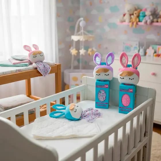 Kit 3 Naninhas de Bebê com Prendedor de Chupeta Hipoalergenicas Metoo Bonequinhas Rosa Lilás Pink