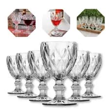 Jogo 6 Taças Diamond Vidro Cristal 340 ml Agua Suco Vinho Mesa Posta Luxuosa Copos de Festa