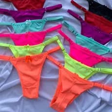 Promoção Kit 5 Calcinhas Fio Duplo Em Micro com Regulagem na Lateral Neon Tanga Feminina