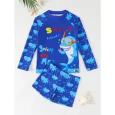 RWX VEST Conjunto de Praia Masculino Infantil com Proteção UV e Estampa Alegre de Tubarão Mergulhador 2025 I3604