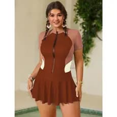 RWX VEST Maiô Feminino com Zíper Frontal e Saia Embutida 2025 XX394