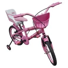 BICICLETA ARO 16 FEMININA INFANTIL CESTA RODINHA ROSA COM CADEIRINHA PARA BONECA