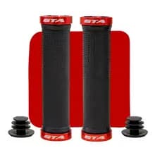 Manopla GTA Rider 130mm Borracha TPR Com Trava Lock On Vermelha Bike MTB BMX