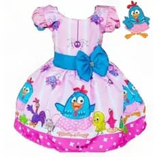 Vestido Galinha Pintadinha Rosa Bufante temático super luxo.