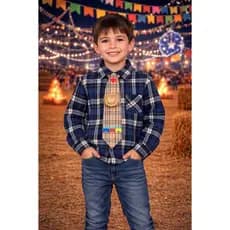 Camisa Xadrez Flanelada  Infantil Festa Junina com Gravata e Retalhos - Look Caipira Completo