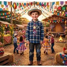 Camisa Xadrez Festa Junina com Chápeu + Gravata Super Luxo Festa Junina