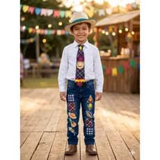 Kit Meninio Festa Junina C/ Chapéu Gravata E Retalho Adesivo