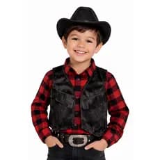 Kit Infantil Estilo Cowboy Preto – Chapéu + Colete com Franja