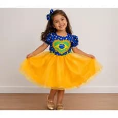 Vestido Festa Junina Brasil Infantil Luxo 🇧🇷 Com Tule Rodado | Copa + Arraiá |