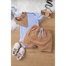 Conjunto Body  Bermuda Babador Bebê Menino Masculino Roupa Conjuntinho Roupinha PMG Masculino Barato