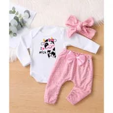 Conjunto Roupinha Roupa Bebe Menina Algodão laço de cabelo Modinha Inverno Frio Conjuntinho 3 pçs