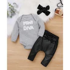 CONJUNTO CONJUNTINHO BLOGUEIRINHA ROUPINHA BEBE PMG MINI DIVA COM FAIXA DE CABELO CALÇA LAÇO ROUPA