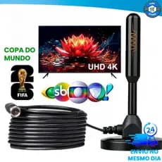 Antena Digital Interna Externa Full Hdtv 4K Cabo Grande 5 Metros Copa Do Mundo Sem Delay