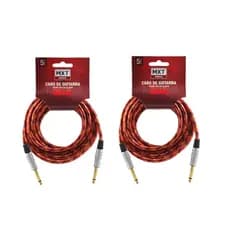 2x Cabo P/ Guitarra Violão 5m Metros Blindado P10 P10 Têxtil