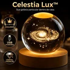 Luminária Celestia Lux Universo 3D LED Cristal Lua Galáxia Saturno Decoração Quarto USB